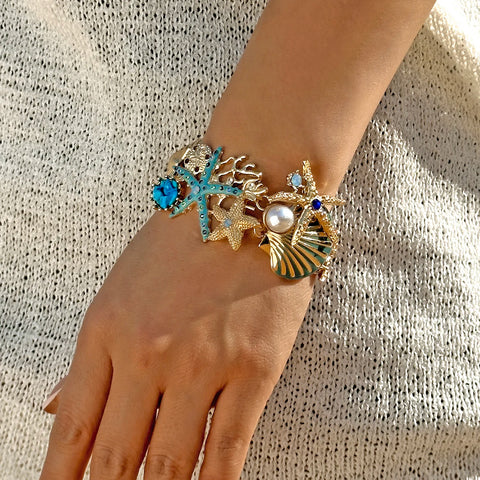 Starfish Shell Pearl Necklace for Women Summer Ocean Coral Scallop Pendant