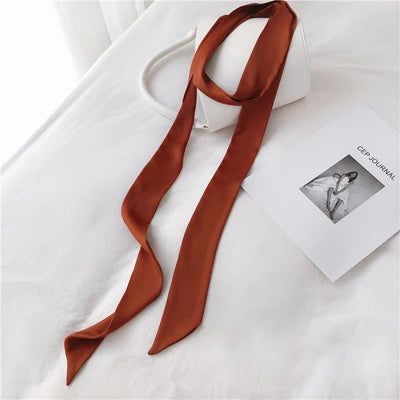Women Narrow Long Scarf Solid Color Chiffon Silk Ribbon Headbands Choker Streamer