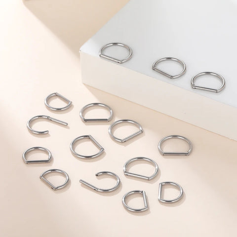 Titanium Hinged Segment Ring D-Shape with Side Crystals Septum Cartilage Helix