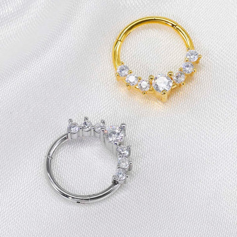 Zircon Hinged Segment Nose Ring Stainless Steel Nose Hoop Septum Clicker Piercing