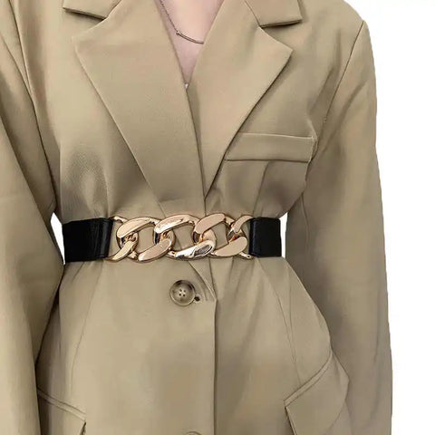 Wide version black elastic stretchable decorative suit shirt waist belt