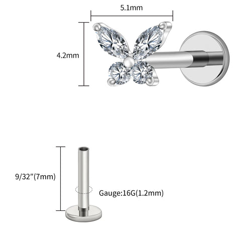 Titanium Mini Butterfly CZ Labret Tragus Cartilage Conch Forward Helix Stud