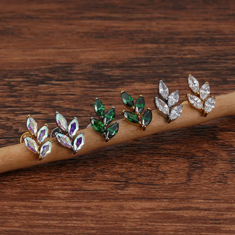 Titanium 16G Marquise CZ Leaf Shaped Cartilage Helix Conch Lobe Ear Piercing