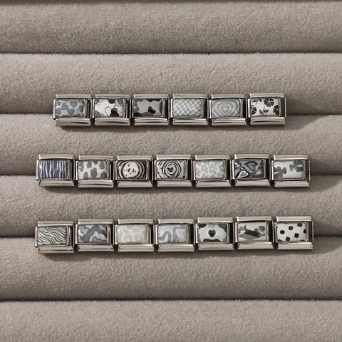 Grey Heart Cat Flower Skull Bead Italian Charm Links