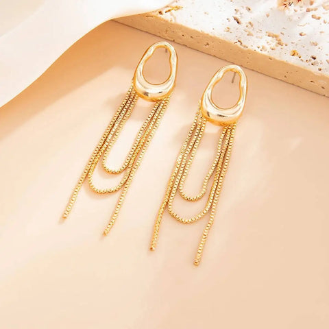Salircon Luxury Elegant Metal Tassel Earring