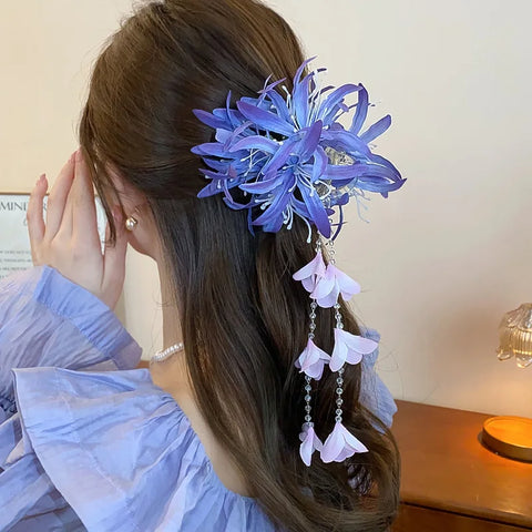 Long Tassel Shark Clip Dedicate Retro Crystal Acrylic Hairgrips