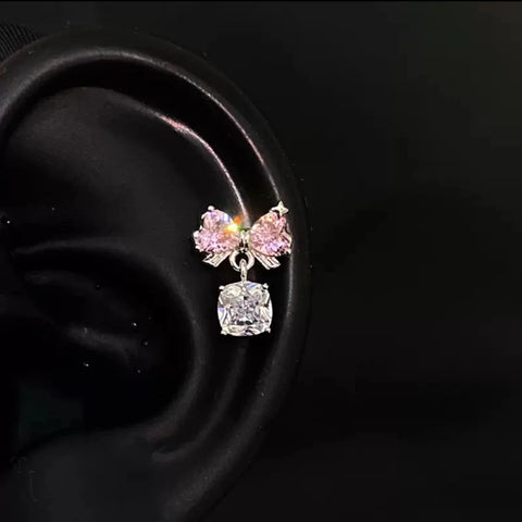 Zircon Pink Cross Ear Bone Nail 316L Stainless Steel Cochlea Piercing Jewelry