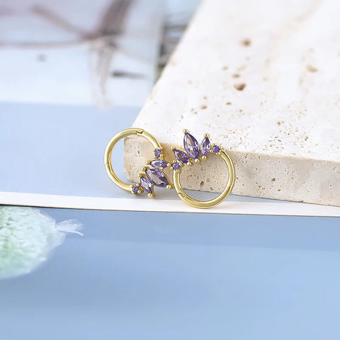 Sterling Silver Needle Multi-color Zircon Hoop Ring Luxury Crystal Piercing