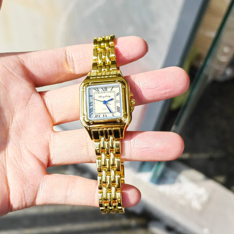 Women Stainless Steel Square Simple Design Men Quartz Watch Fashion Diamond