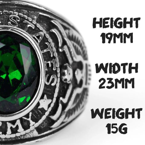 Stainless Steel Men Rings Rhinestone United States Army Punk Hip Hop for Biker Jewelry