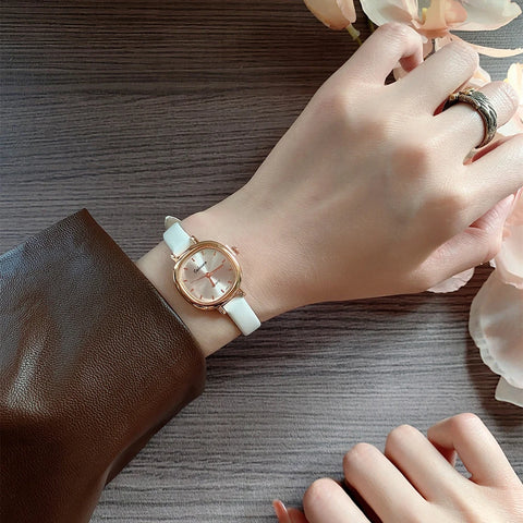 Square Exquisite Girls' Watch Brown Strap Simple and Versatile Quartz Watch