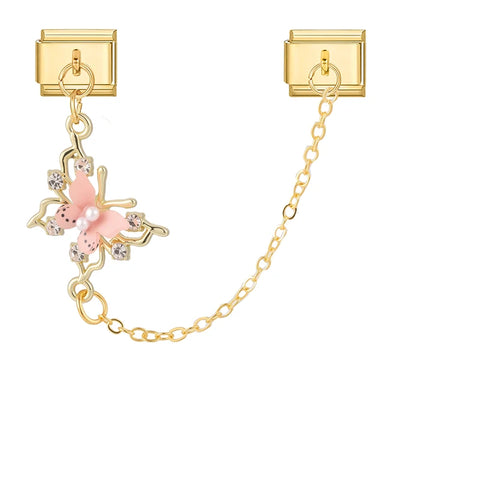 Golden Chain Heart Flowers Butterfly Charm Link