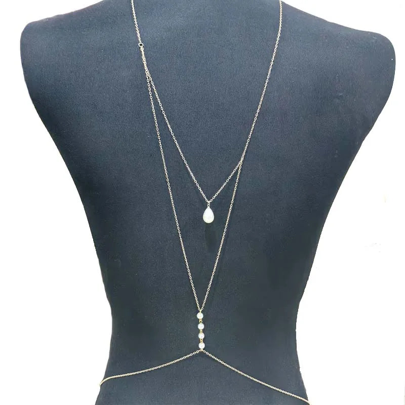 Simple Multilayer Pearl Back Chain Necklace