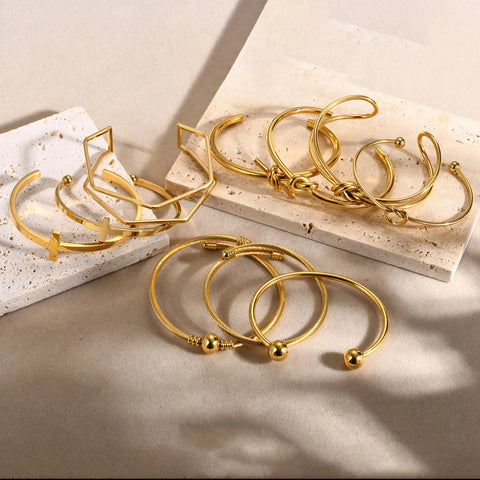 Fashion Minimalist Stainless Steel Knot Gold Plated Cuff Bracelet for Women