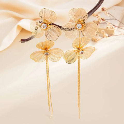 Romantic Long Tassel Petal Drop Earring For Women