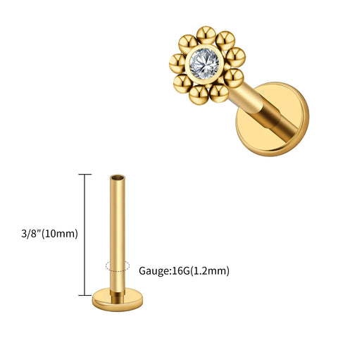 Titanium Mini Beaded Sun Labret Stud CZ Flower Tragus Cartilage Helix