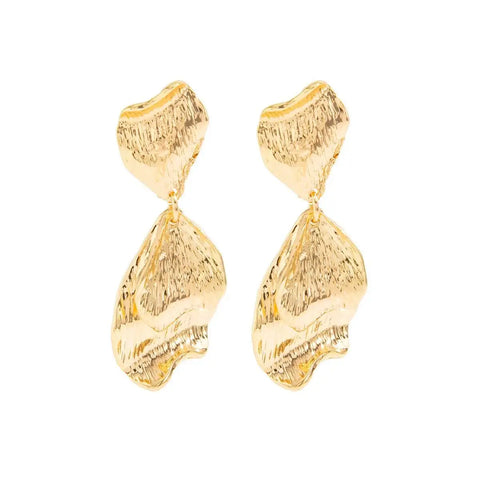 Salircon Creative Metal Wrinkle Petal Pendant Earrings for Women