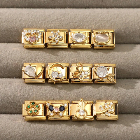 Golden Butterfly Leaf Moon Cat Flower Italian Charm Links
