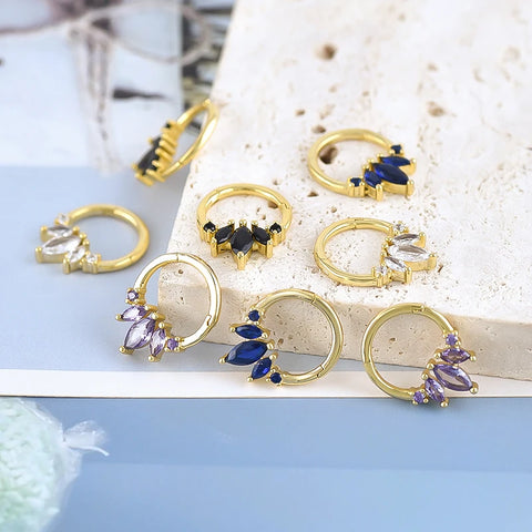 Sterling Silver Needle Multi-color Zircon Hoop Ring Luxury Crystal Piercing