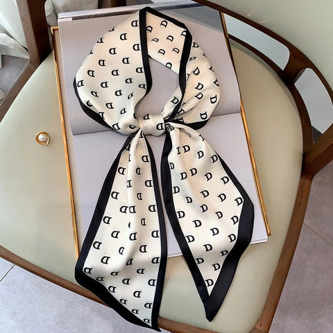 Print Silk Scarf Women Soft Satin Horse Hairband Bevel Neckerchief Office Headband