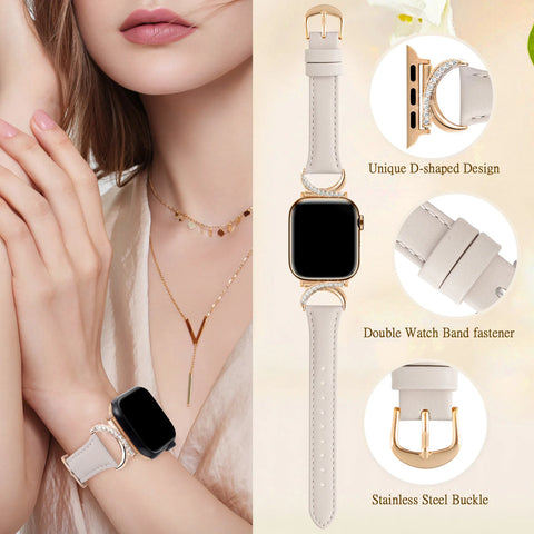 Suitable for Apple Watch 11/10/9/8/7/6/5/4 moon-shaped rhinestone leather straps