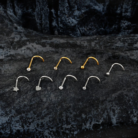 Titanium 20G Nose Stud Ring Hypoallergenic CZ/Ball/Heart/Star Nose Piercing