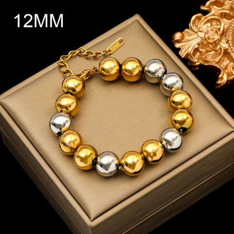 Stainless Steel Metal Beads Charms Bracelet Bangle for Women