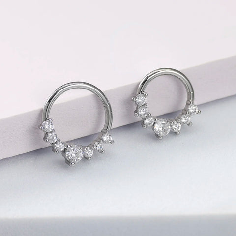Zircon Hinged Segment Nose Ring Stainless Steel Nose Hoop Septum Clicker Piercing