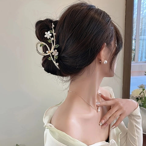 Flower branch light luxury grab clip high-end elegant headwear