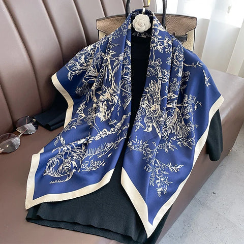 Design Print Twill Square Silk Scarf Women Shawl Wraps Neckerchief