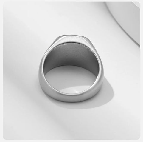 Signet Ring for Men Black Square Top Stainless Steel Finger Band Gothic Rings