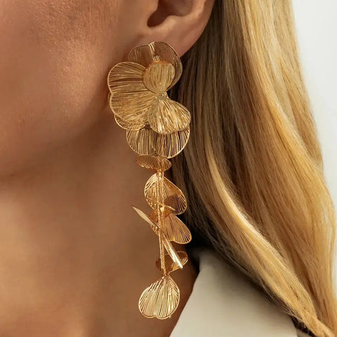 Salircon Exquisite Gold Color Ginkgo Leaf Tassel Drop Earring For Women