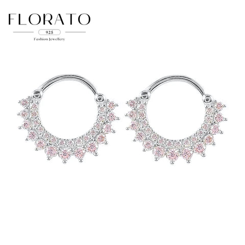 Sterling Silver Needle Multi-color Zircon Hoop Ring Luxury Crystal Piercing