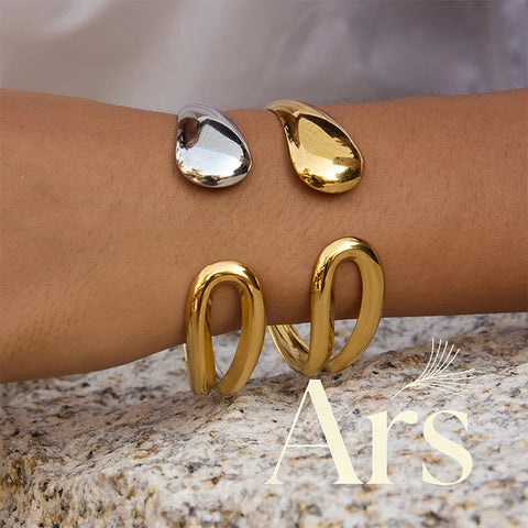 Two Tone Stainless Steel Cuff Bracelet for Women