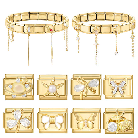 Golden Romantic Love Heart Moon Bow Chain Charm Links