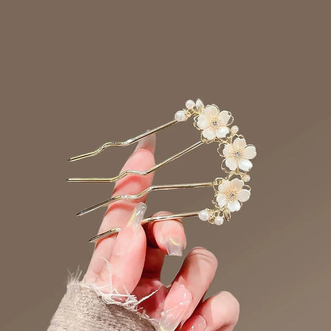 Women Elegant Style Metal Forks Vintage Pearl Hairpins