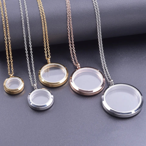Round Living Memory Photo Relicario Locket Pendant Floating Charms Picture Necklaces