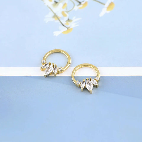 Sterling Silver Needle Multi-color Zircon Hoop Ring Luxury Crystal Piercing