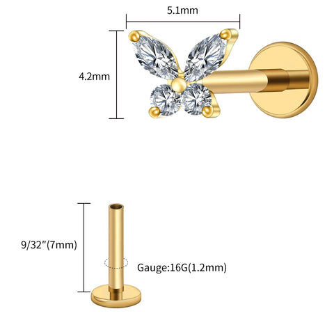 Titanium Mini Butterfly CZ Labret Tragus Cartilage Conch Forward Helix Stud