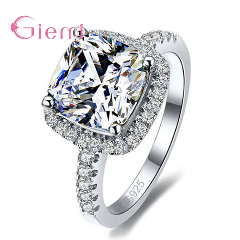 Sterling Silver Rings With Shiny Cubic Zirconia For Women Bridal Wedding Accessory
