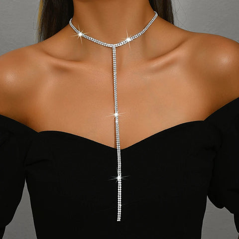 Fashion Shiny Rhinestone Chain Y-Shaped Necklaces