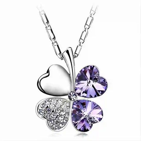 Crystal 4 Four Leaf Leaves Clover Pendant Necklaces Birthday Gift Quality Fashion Jewelry