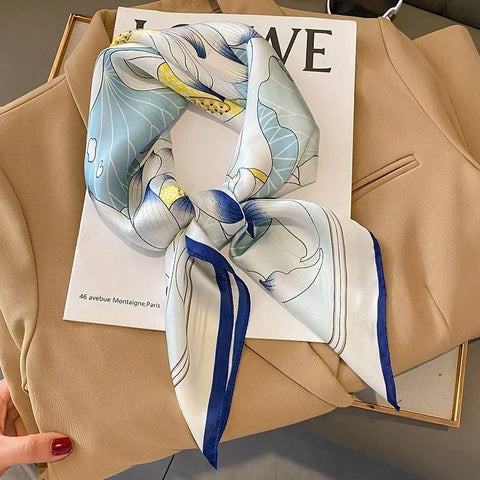 Print Silk Square Scarf Women Soft Satin Horse Hairband Neckerchief Office Hijab Headband