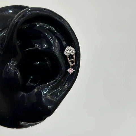 Zircon Pink Cross Ear Bone Nail 316L Stainless Steel Cochlea Piercing Jewelry