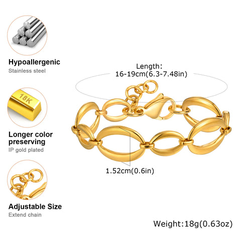Elliptical Bracelet for Women Hand-made Chain Stainless Steel Bracelets