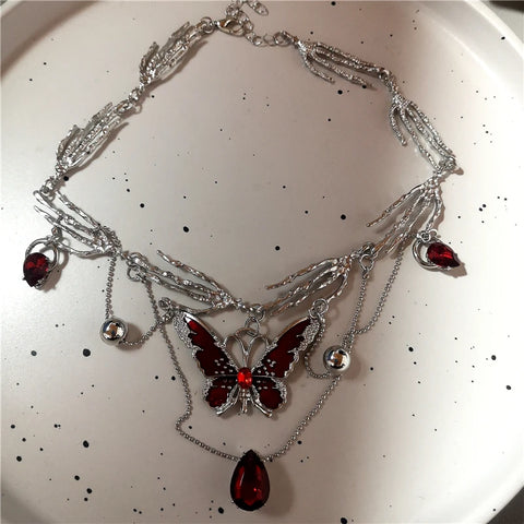 Red Butterfly Star Heart Cross Pendant Ghost Claw Choker Charms Necklaces