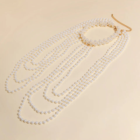 Bridal Tassel Imitation Pearl Shoulder Chain Necklace for Women