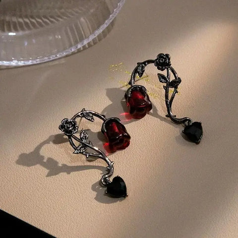 Red Rose Blossom Halloween Earrings For Women