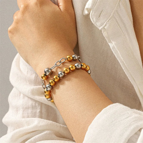 Stainless Steel Metal Beads Charms Bracelet Bangle for Women