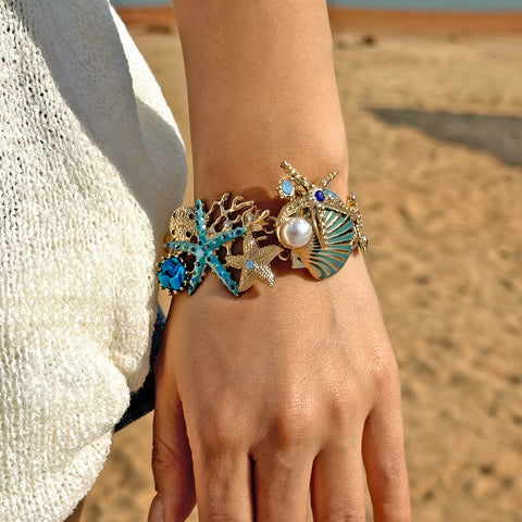 Starfish Shell Pearl Necklace for Women Summer Ocean Coral Scallop Pendant